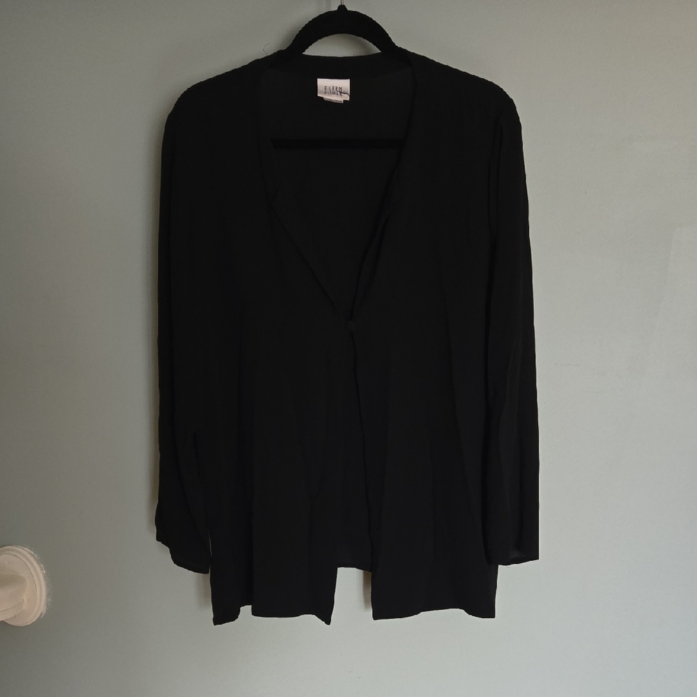 Eileen Fisher XL Elegant Black Silk Overlay Blouse